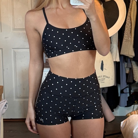 ALO Yoga Black and White Polka Dot Sports Bra